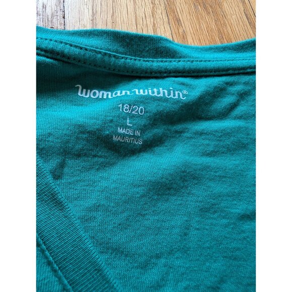 Woman Within V-Neck Short Sleeve Turquoise T-Shirt Size L 18/20 - Picture 4 of 4